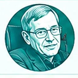 Illustrative editorial portrait of Stephen Hawking