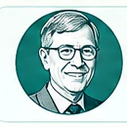 Illustrative editorial portrait of Bill Gates