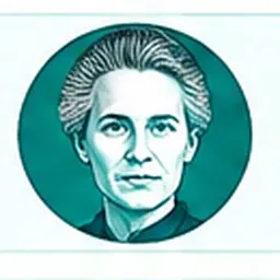 Illustrative editorial portrait of Marie Curie